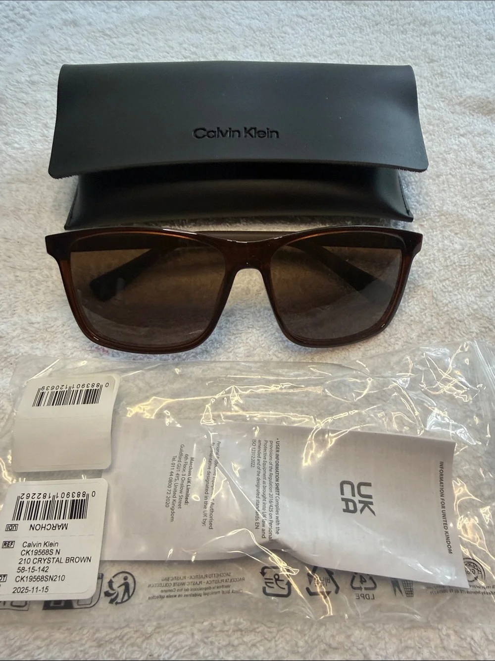 NWT Calvin Klein CK19568S Crystal Brown Sunglasses with Case